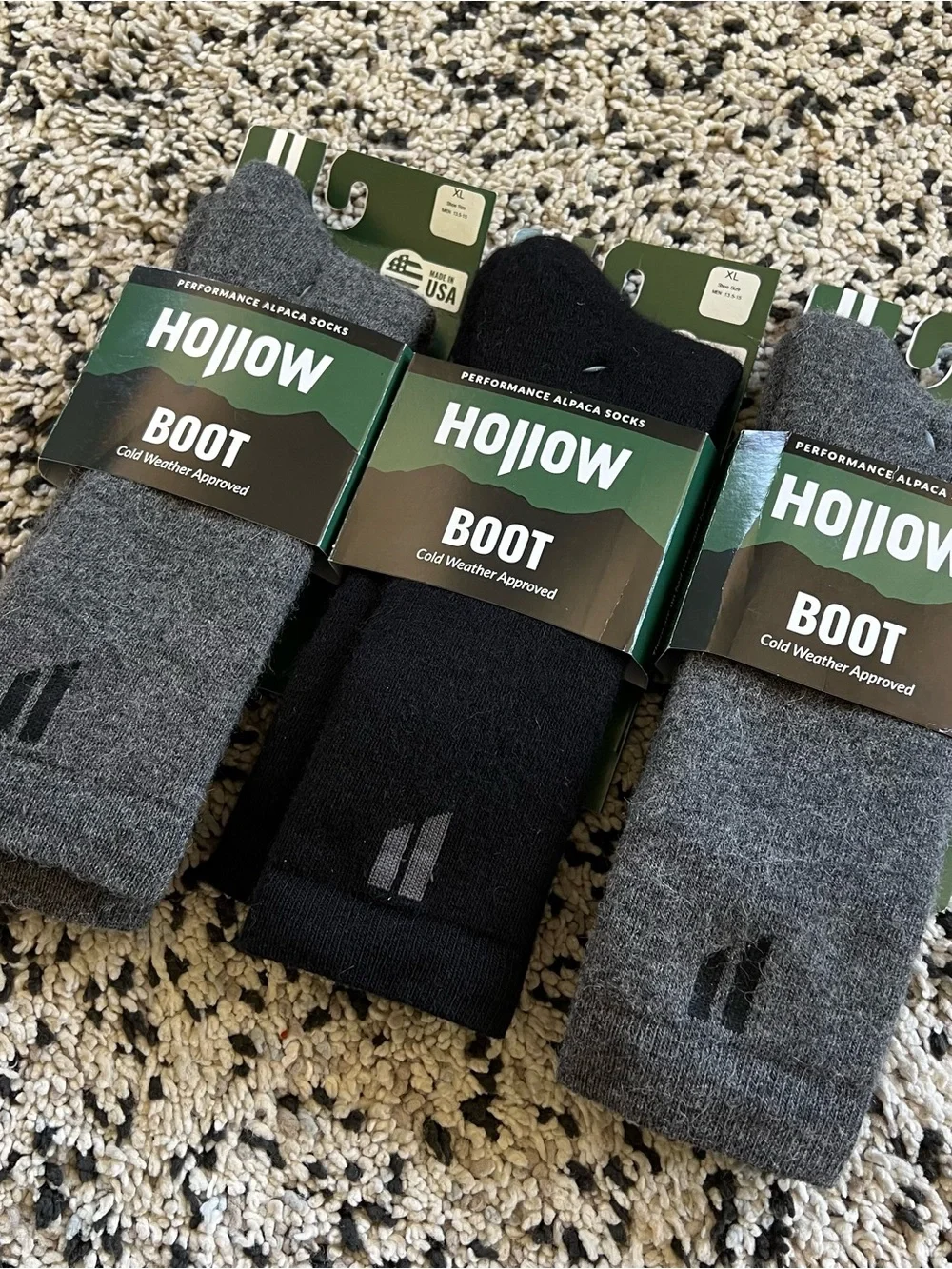 Hollow Alpaca Socks Boot Lot of 3 Pair Grey Black Size XL